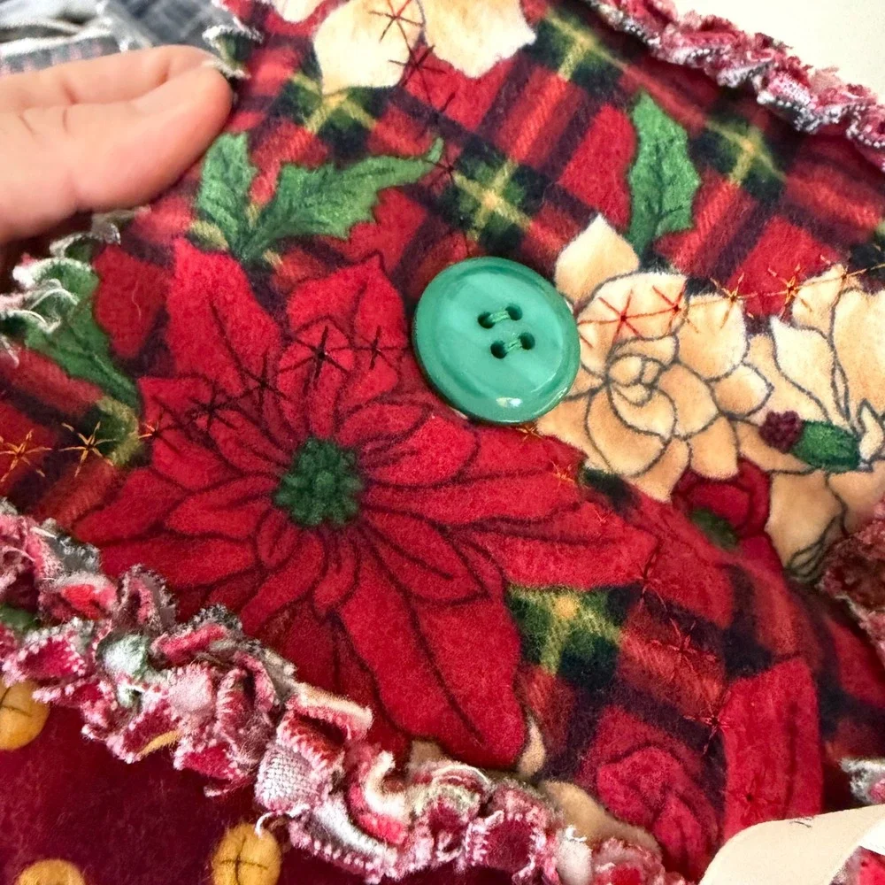 Handmade Christmas Tree Rag Quilt Rustic Holiday Patchwork Throw 50x66